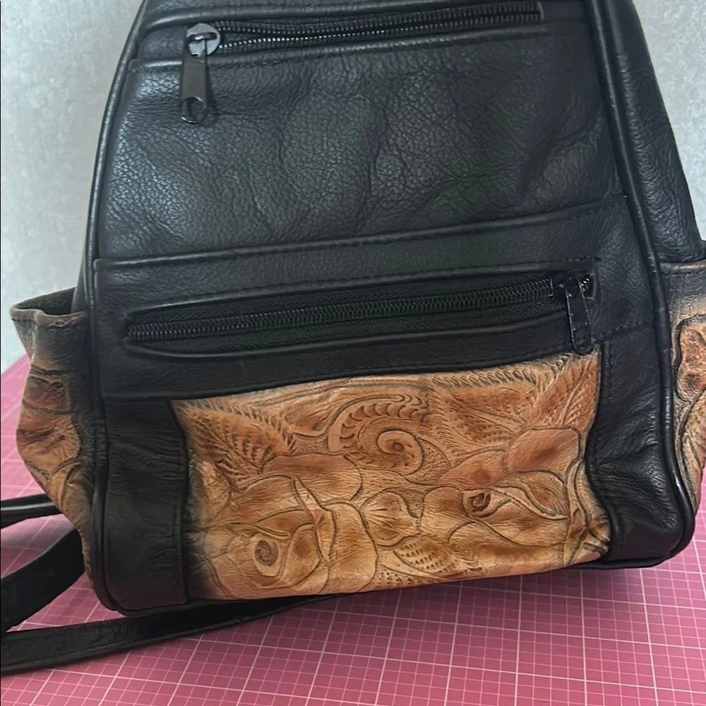 Stylish Black and Brown Backpack with Leather Accents